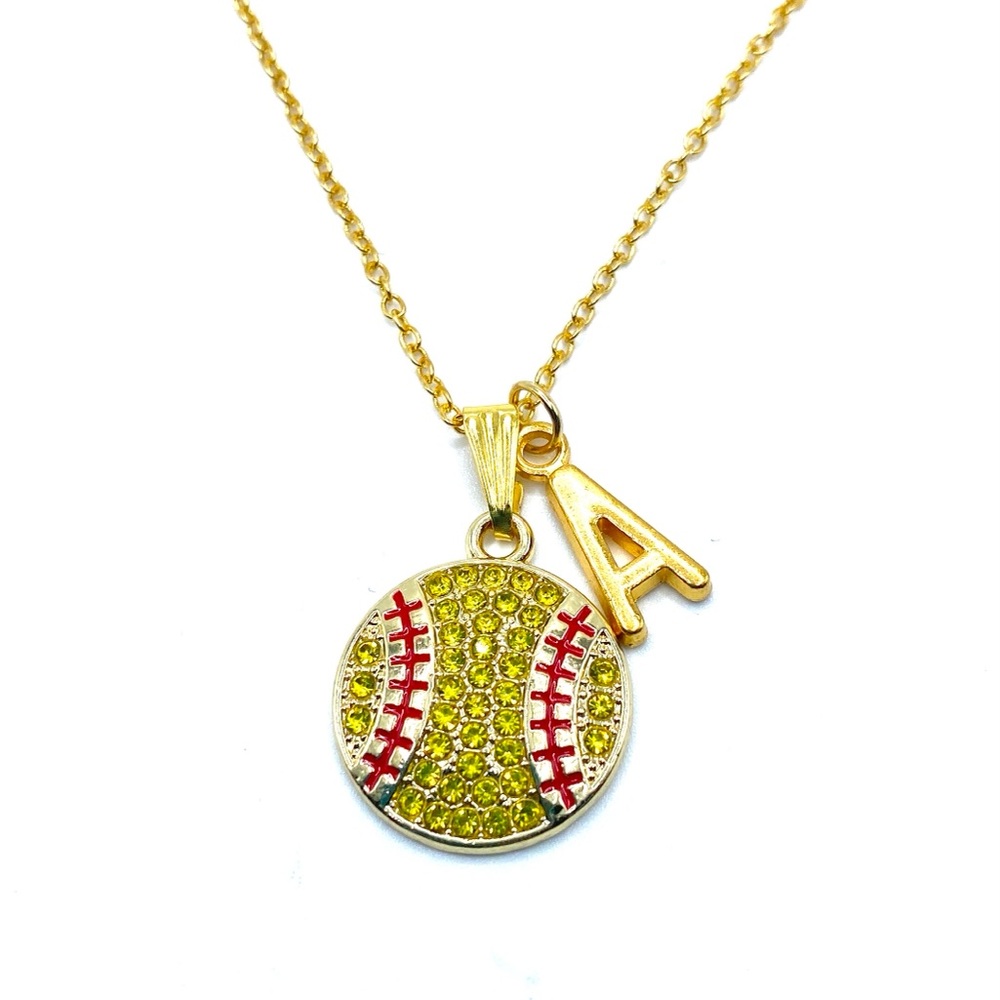 Softball Necklace Gold Rhinestone - Picture 4 of 7